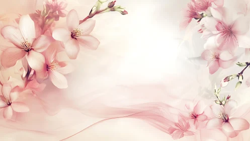 Pink and white floral composition with botanical elements arranged symmetrically.