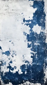 Weathered blue and white plaster wall shows peeling texture