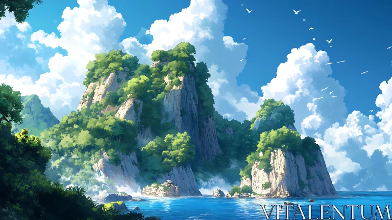 Towering Limestone Cliffs Over Tropical Waters