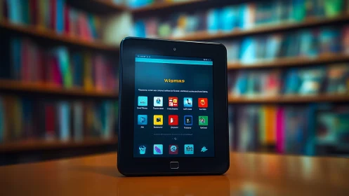 Digital Portal Glows Within Library's Embrace: Tablet Beckons Exploration