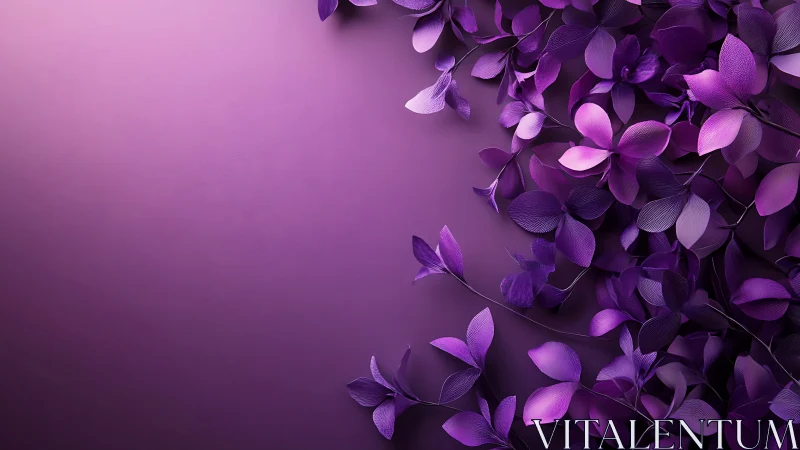 Layered violet paper leaves flowing across gradient field.