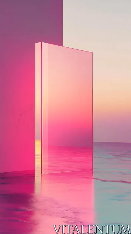 Glass horizon portal hums softly in neon tidal sunset glow