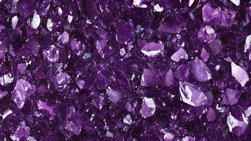 Amethyst crystal shards form dense violet gemstone field.