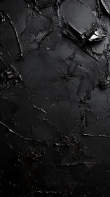 Textured black surface shows layered glossy ridges and fractures