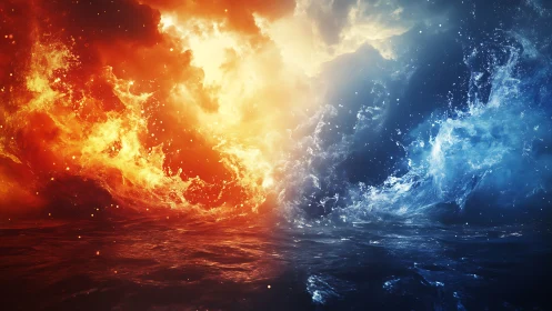 Fire and ice collision divide the visual field symmetrically.