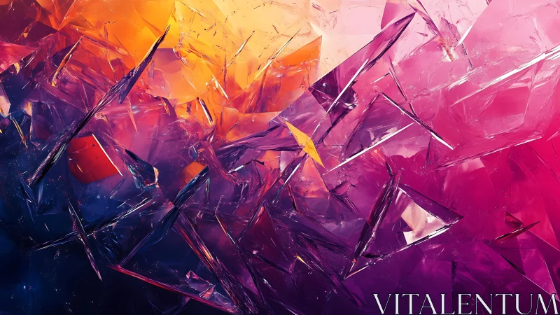 Abstract Shattered Glass in Vibrant Purple and Orange Tones.