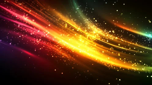 Glowing rainbow light trails swirling through starry dark space.