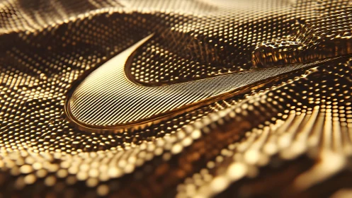 Luxurious Golden Nike Swoosh Logo on Textured Metallic Surface.