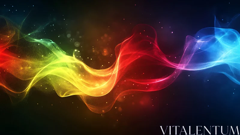 Chromatic energy waves flowing across dark gradient field.