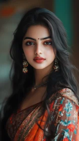 Velvet gaze catches quiet light in embroidered sunset saree