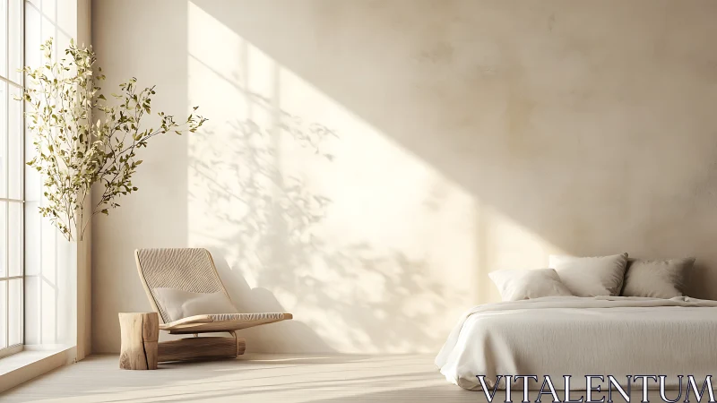 Minimalist bedroom captures soft lateral daylight and tactile materials