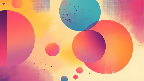 Orbiting color planets drift through a soft neon sunrise