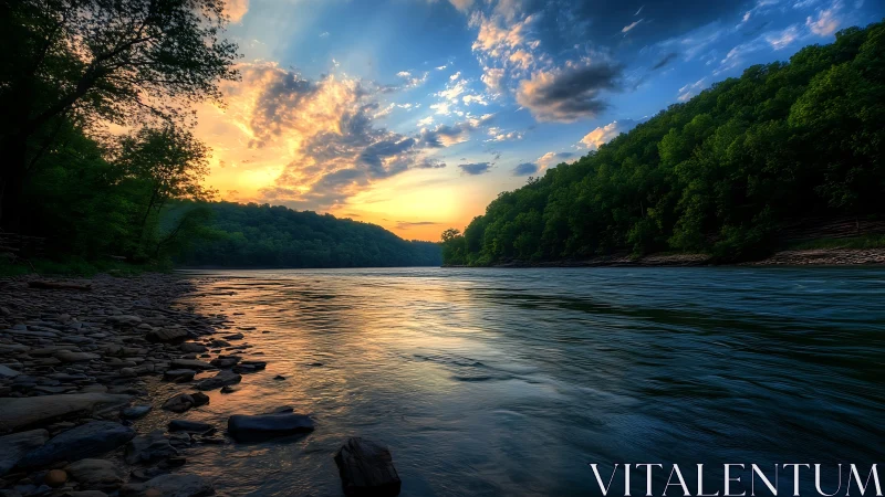 Fluvial valley sunset with high-dynamic-range sky gradients.