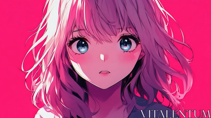 Neon-lit anime portrait of wistful girl with vivid eyes.