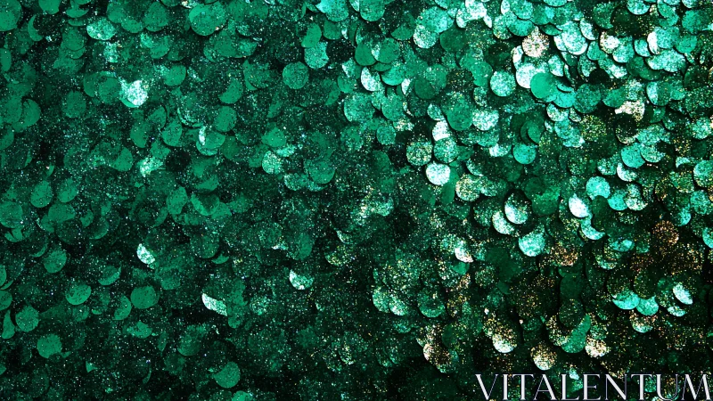 Emerald sequin surface forms dense shimmering texture.