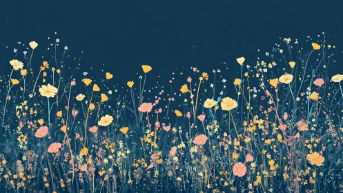 Layered Wildflower Field Study with Chromatic Depth Gradation