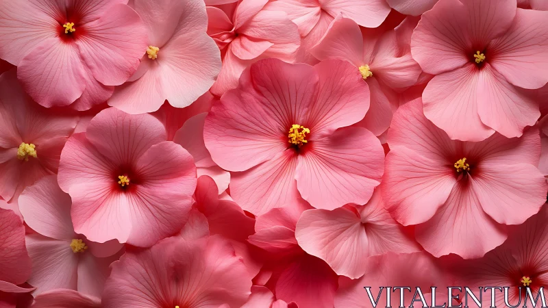 Pink Hibiscus Blooms Cluster Together in Close Botanical Detail.