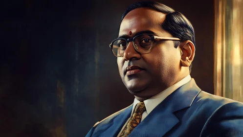 Digital portrait of dignified man in blue suit and glasses.