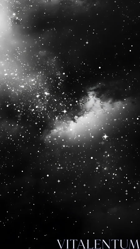 Star-filled monochrome night sky glows with cosmic depth