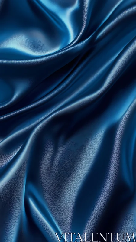 Rich cobalt satin fabric folds display glossy fluid motion