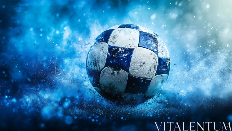 Frozen thunderball rockets through a storm of blue sparks