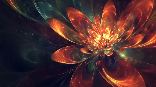 Fractal fire flower explodes with luminous cosmic energy.