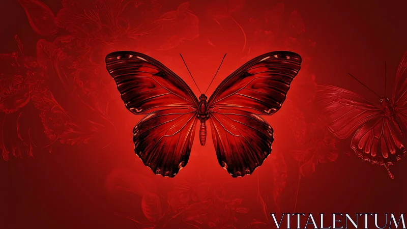 Crimson butterfly glows in a dramatic monochrome aura of light