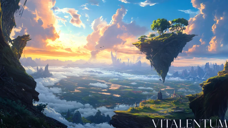 Floating Island Sanctuary Above Clouds.