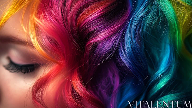 Macro portrait of multicolored curled hair strands in soft light