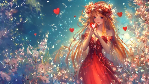 Heartlit forest maiden quietly kindles a glowing spring