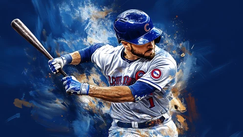 Baseball hitter swings through pitch with explosive color energy