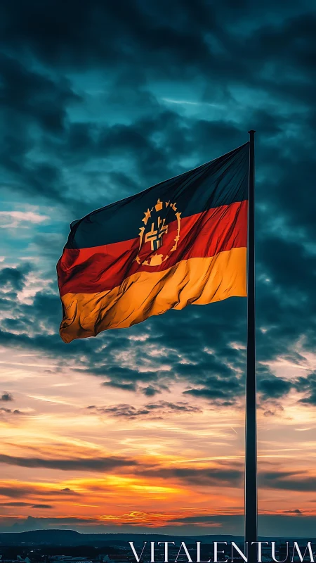 Storm-lit tricolor flag captures dynamic dusk atmosphere