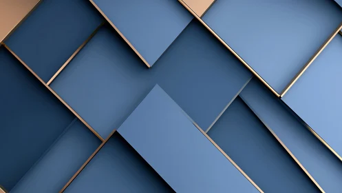 Elegant blue panels with soft gold lines create calm order