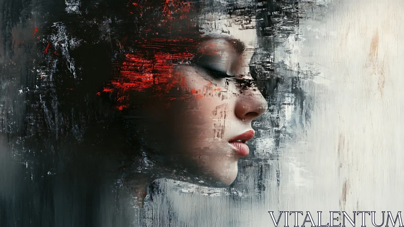 Digital painting portrait with abstract textured fragmentation.