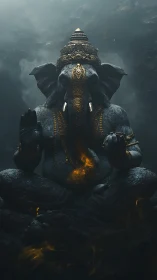 Monolithic Ganesha idol rendered in moody cinematic 3D lighting