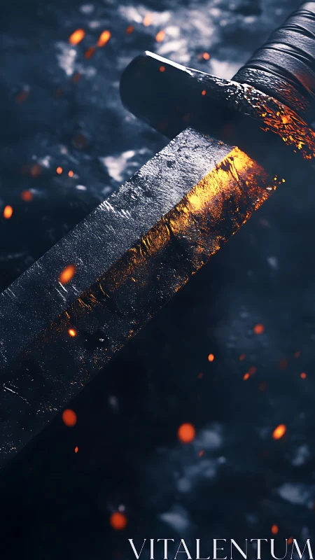 Ember-kissed blade cuts through midnight furnace air.