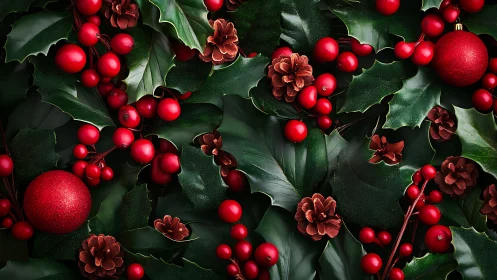 Festive holly leaves and berries create a cozy holiday welcome