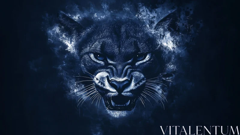 Blue Snarling Cougar Head with Ethereal Light Effects.