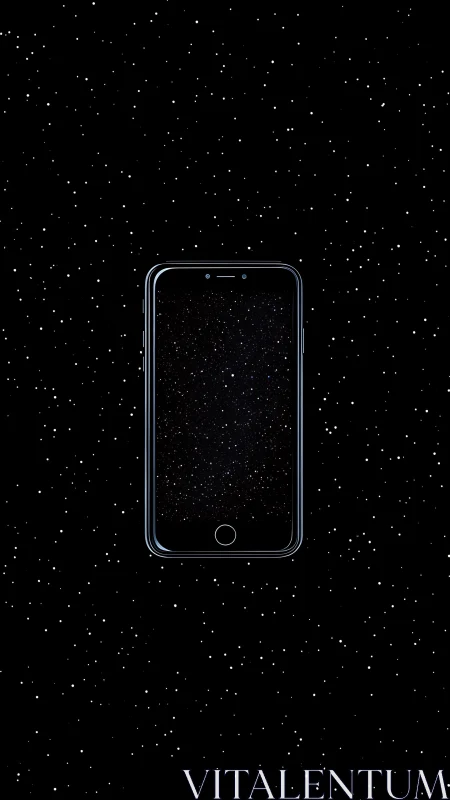 Smartphone floats in a starry void, merging tech and cosmos