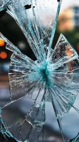 Radial fracture pattern in a broken glass pane is documented