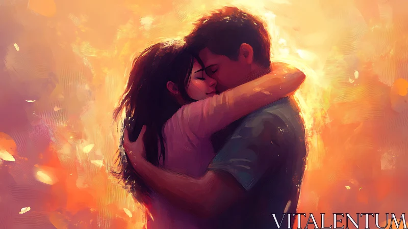 Romantic Embrace Glows in Golden Warmth.