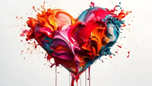 Vibrant Abstract Heart Exploding With Colorful Paint Strokes.