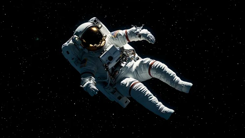 Gentle drift of a lone astronaut in the quiet night of space.