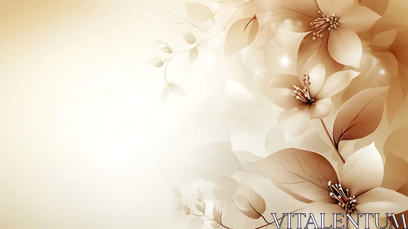 Stylized Floral Composition with Cream and Bronze Tones