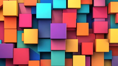 Chromatic 3D cube grid with layered geometric depth interplay.
