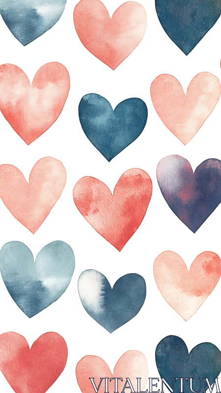 Watercolor Heart Composition on White Ground.