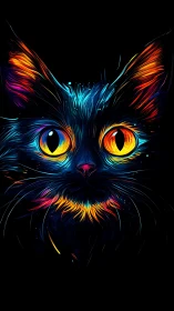 Neon Gaze Feline Emerges From Cosmic Darkness