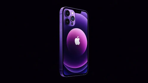 Purple iPhone 14 Pro with Glowing Apple Logo Wallpaper.