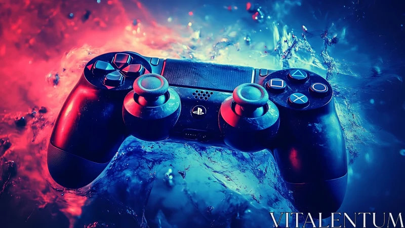 PlayStation style game controller in vivid neon splash.