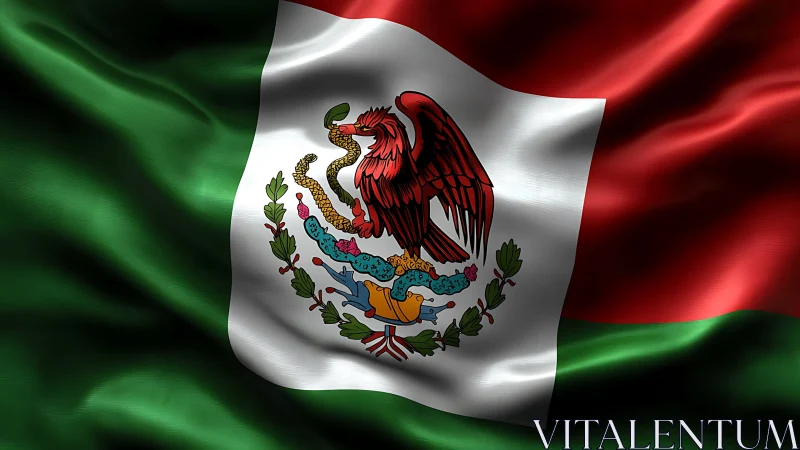 Photorealistic rendering of Mexican national flag textile surface.